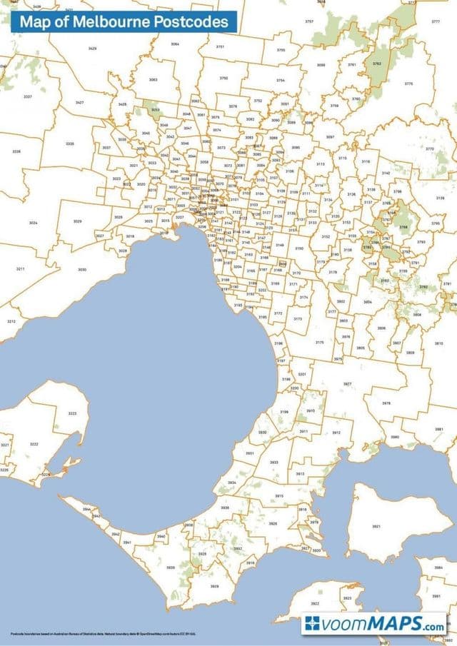 Mapa de códigos postales de Melbourne