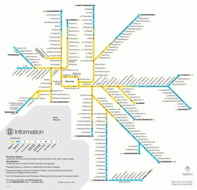 Mapa de las estaciones de metro de Melbourne