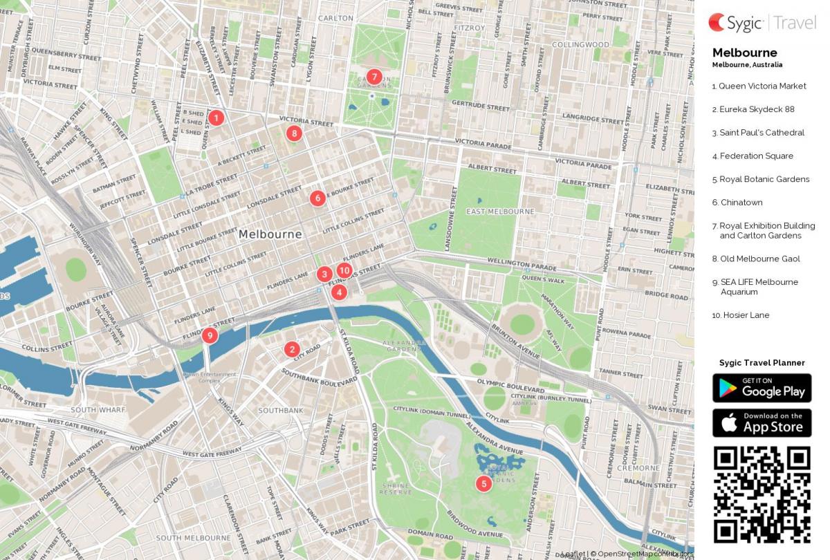 Mapa de lugares de interés de Melbourne