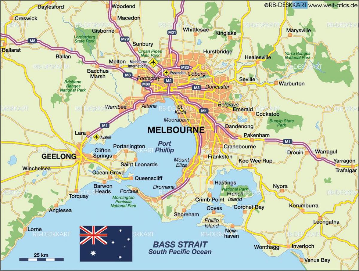 Mapa de los aeropuertos de Melbourne