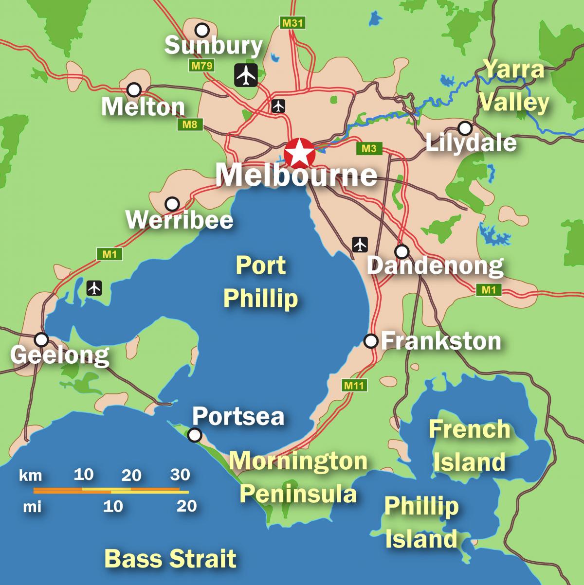 Mapa de la ciudad de Melbourne